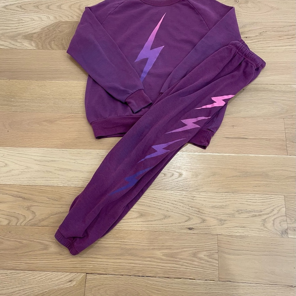 Aviator Nation Purple and Pink Lightning Bolt Sweatshirt and Sweatpants